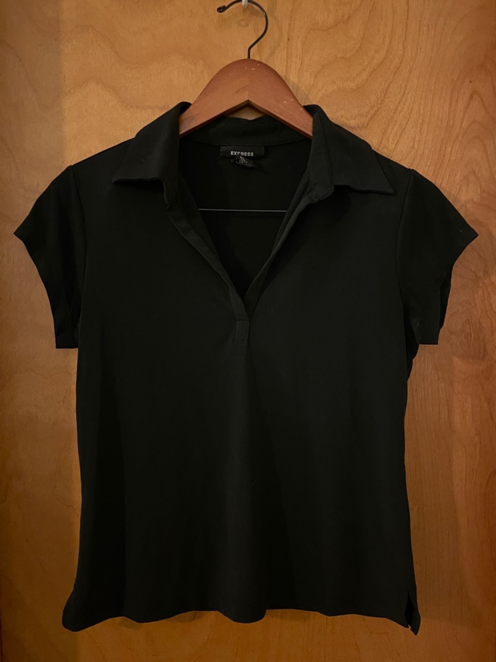 Express Black Short Sleeve Polo-Collar Top, Medium